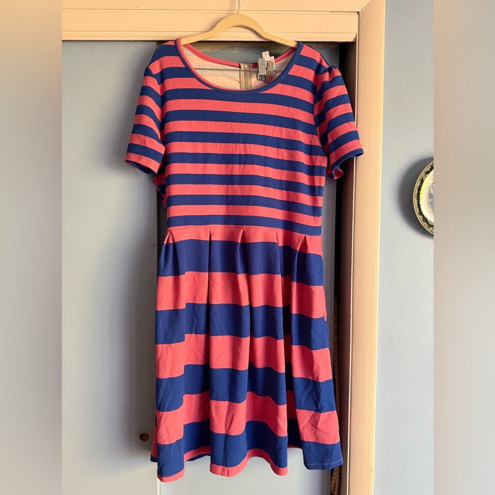 Lularoe Amelia Short Sleeve Striped Dress - 3X